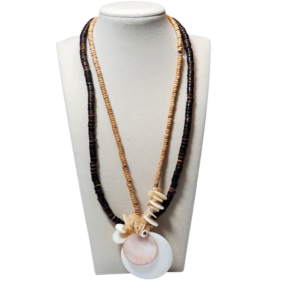 Beaded Shell Multi Strand Necklace 16" Lobster Closure Vtg